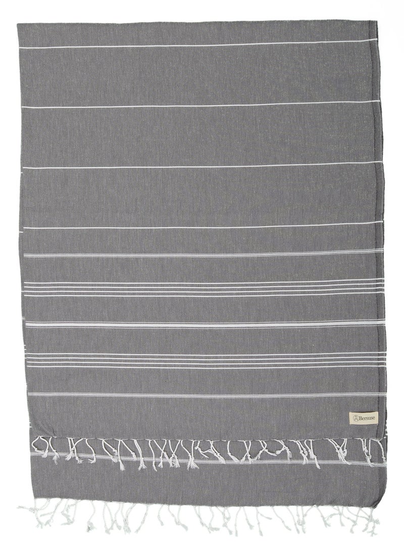 Bersuse Towels Anatolia XL Beach Blanket Throw Blanket Turkish Towel 100% Cotton Extra-Large Quick-Dry Lightweight Premium Peshtemal Towel - 61x82 Inches, Anthracite - Image 1
